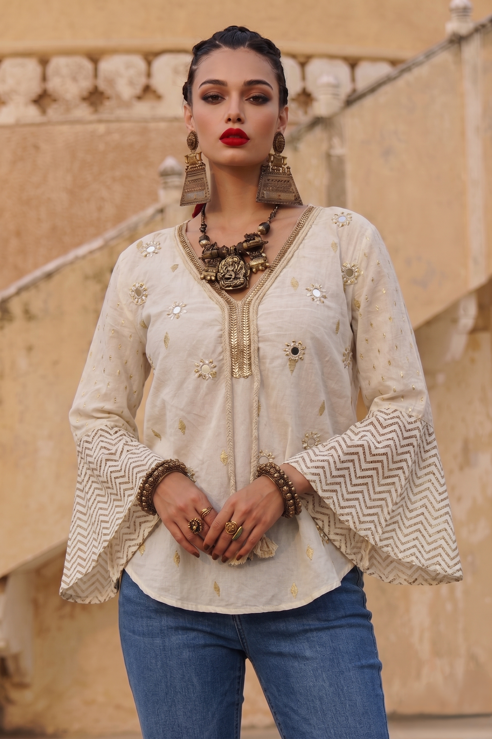 Boho Top with Embroidery | 100% Lawn Cotton