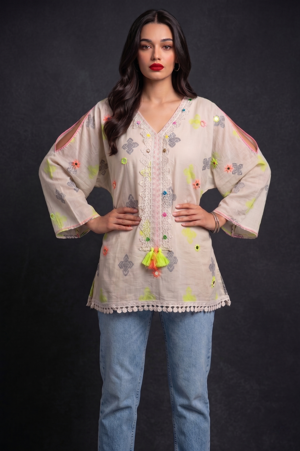 Boho Top with Embroidery | 100% Lawn Cotton